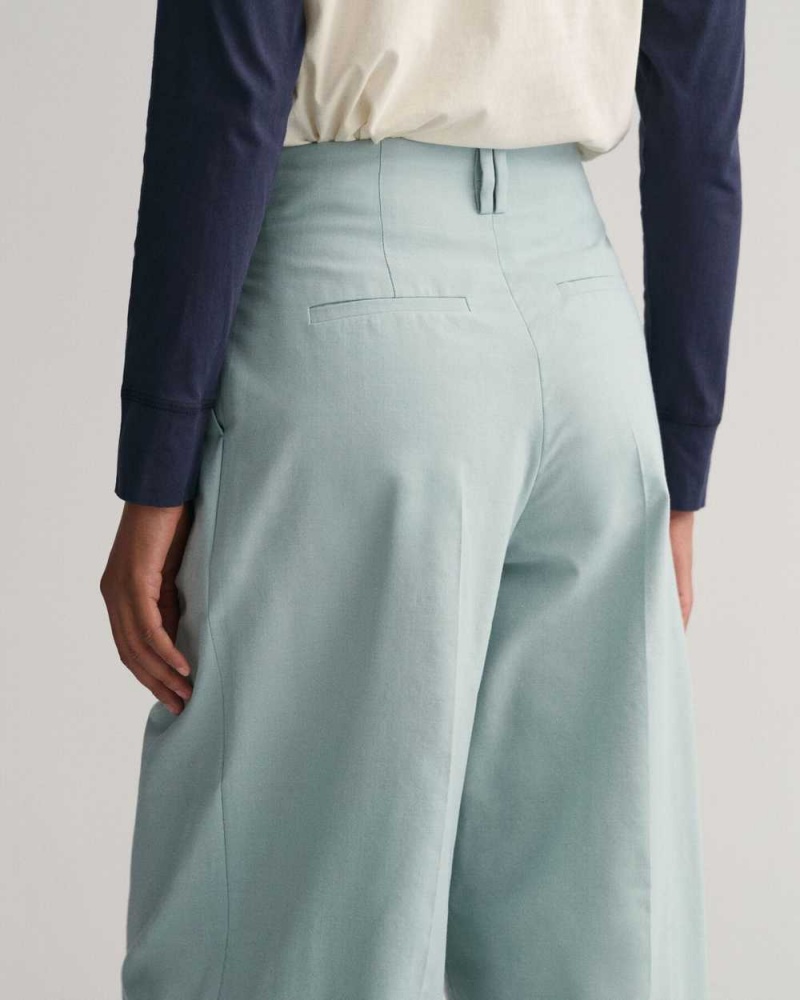 Gant High-Waisted Wide Leg Pleated Women's Pants Dusty Turquoise | KWOEQ-9123