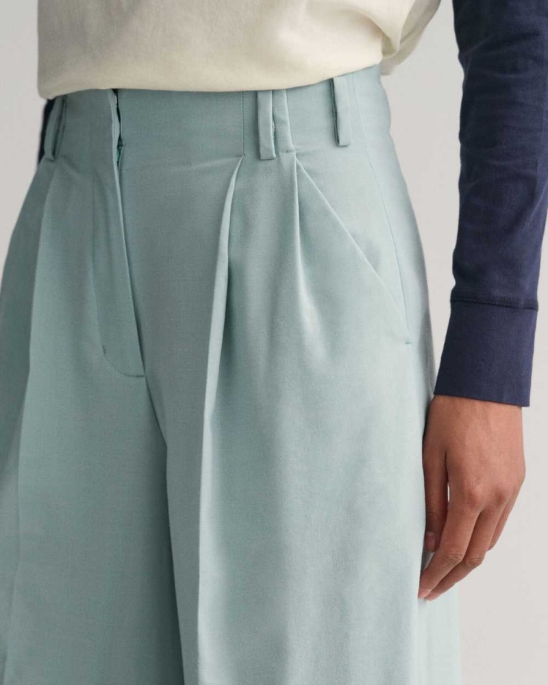 Gant High-Waisted Wide Leg Pleated Women's Pants Dusty Turquoise | KWOEQ-9123