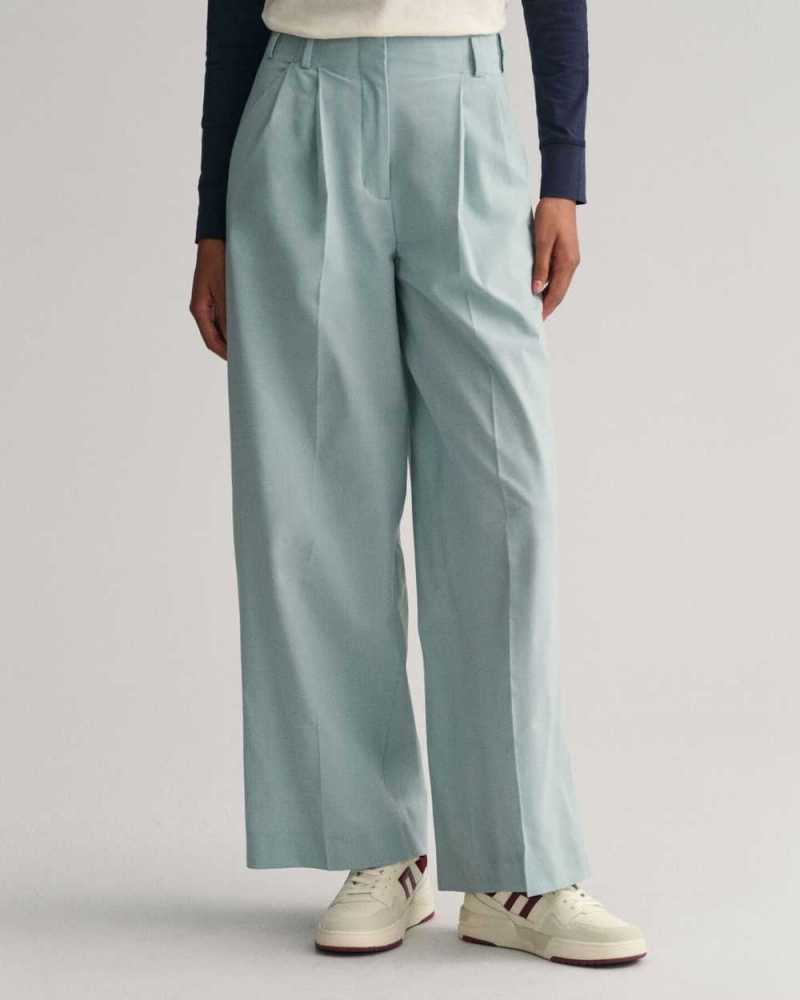 Gant High-Waisted Wide Leg Pleated Women's Pants Dusty Turquoise | KWOEQ-9123