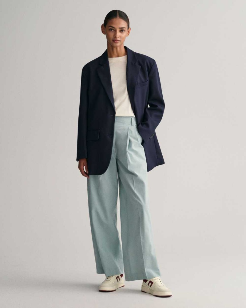 Gant High-Waisted Wide Leg Pleated Women's Pants Dusty Turquoise | KWOEQ-9123