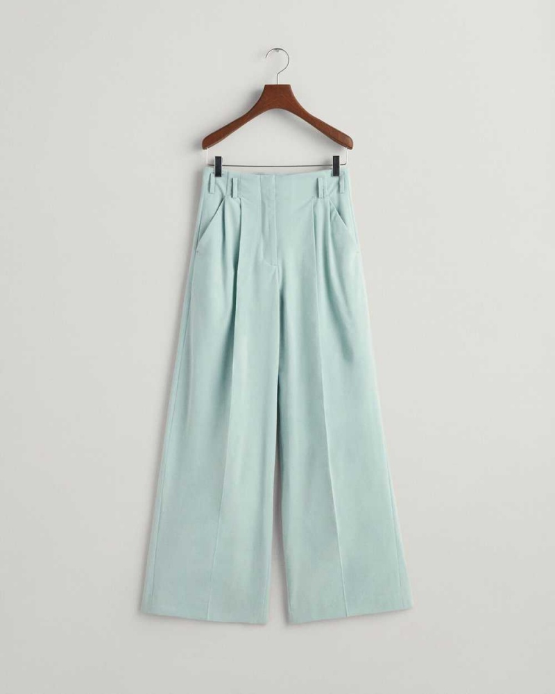 Gant High-Waisted Wide Leg Pleated Women's Pants Dusty Turquoise | KWOEQ-9123