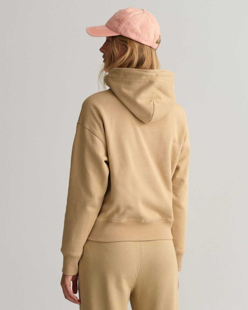 Gant Icon G Essential Women's Hoodie Dark Khaki | JDRCK-7315