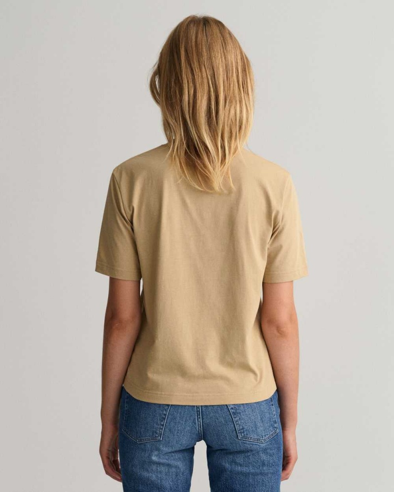 Gant Icon G Essential Women's T-Shirt Dark Khaki | LVCSO-2739