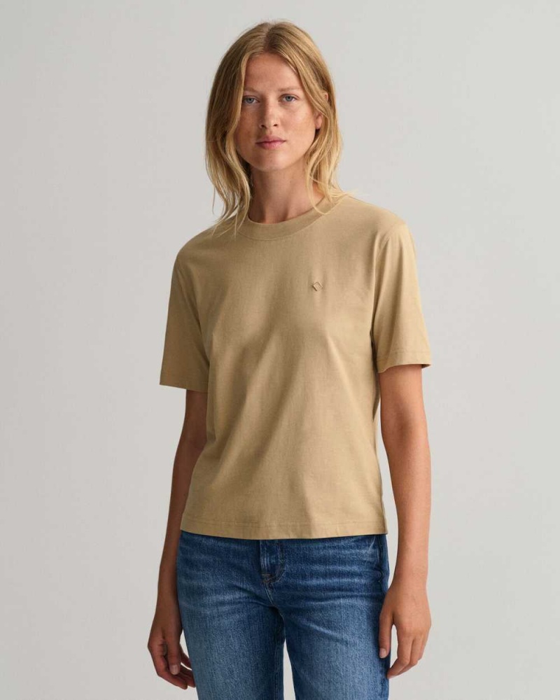 Gant Icon G Essential Women\'s T-Shirt Dark Khaki | LVCSO-2739