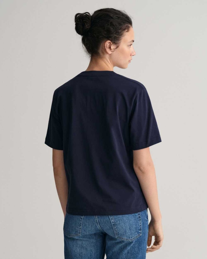 Gant Icon G Essential Women's T-Shirt Evening Blue | HCNGM-0467