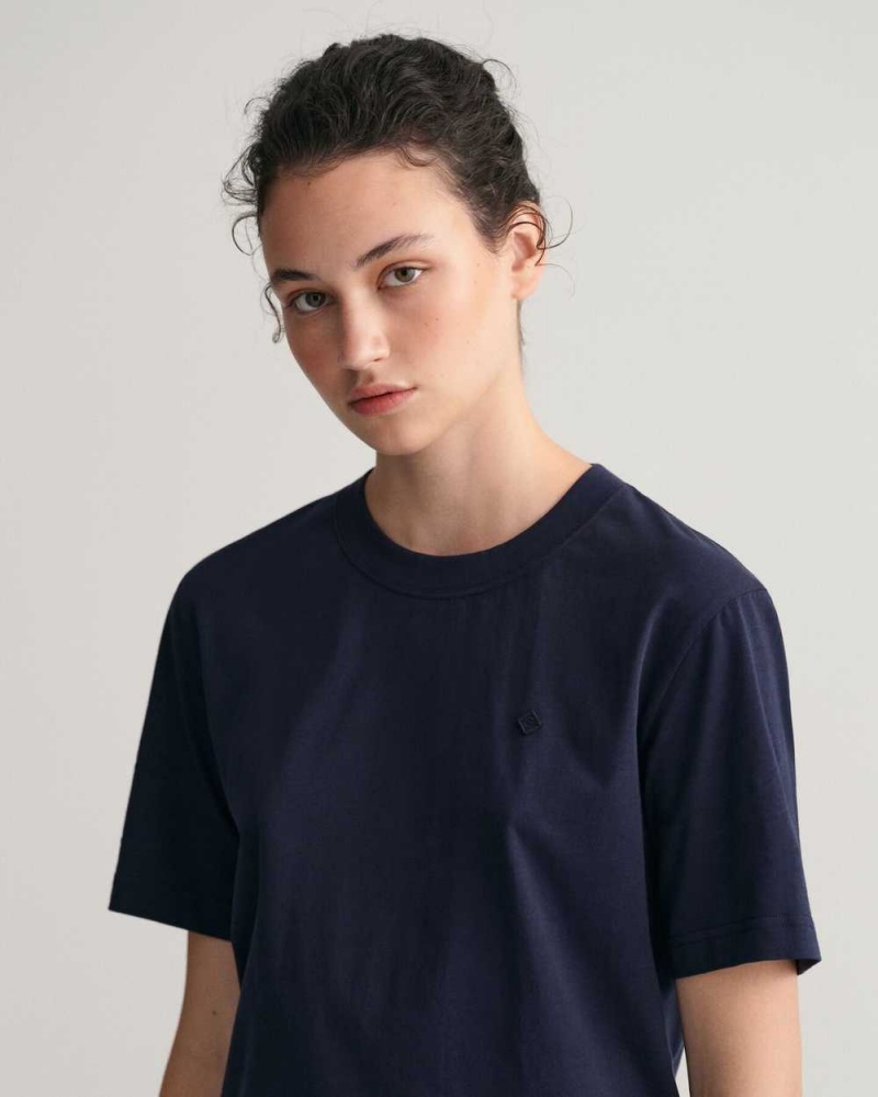 Gant Icon G Essential Women's T-Shirt Evening Blue | HCNGM-0467