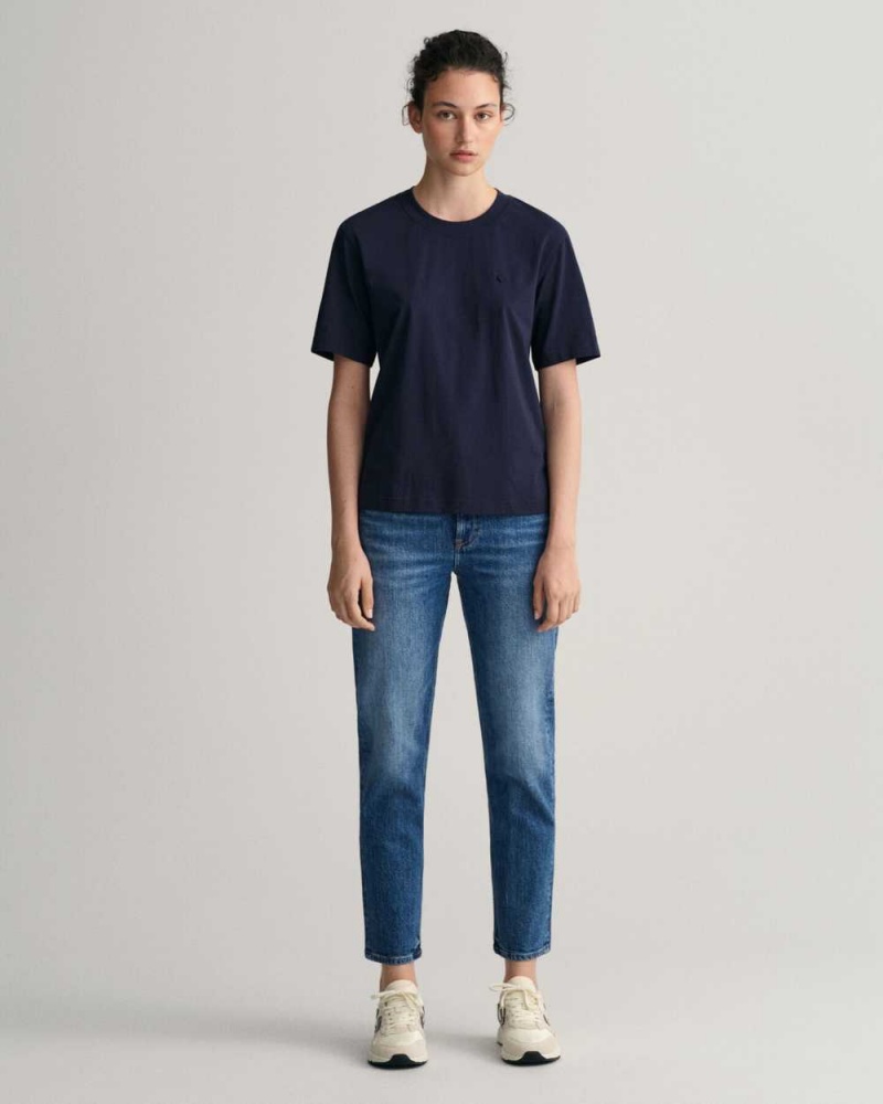 Gant Icon G Essential Women's T-Shirt Evening Blue | HCNGM-0467