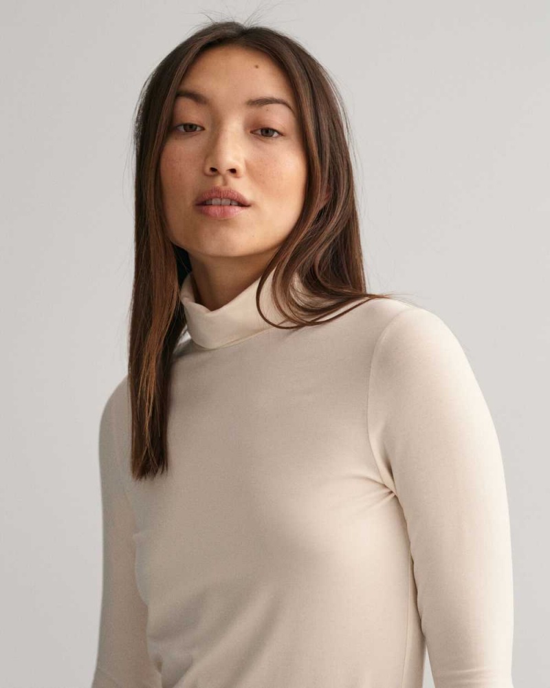 Gant Jersey Long Sleeve Turtleneck Women's Sweater Linen | JFCQE-3610