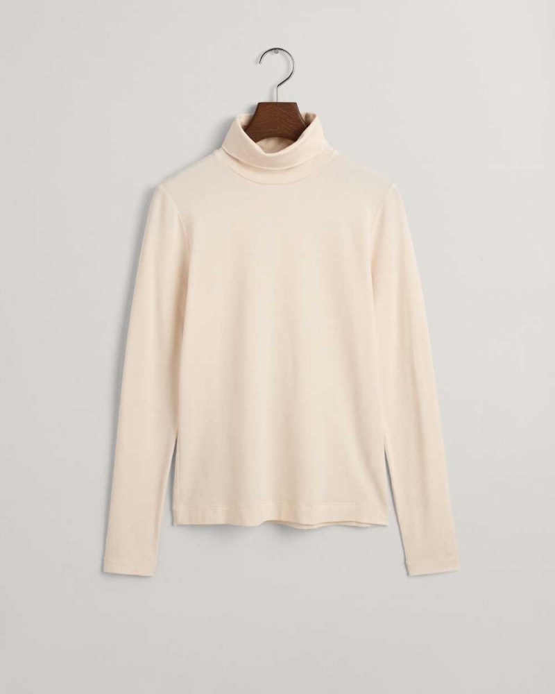 Gant Jersey Long Sleeve Turtleneck Women's Sweater Linen | JFCQE-3610