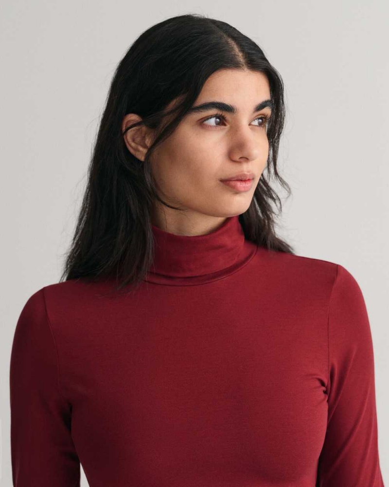 Gant Jersey Long Sleeve Turtleneck Women's Sweater Plumped Red | JNOWY-9724