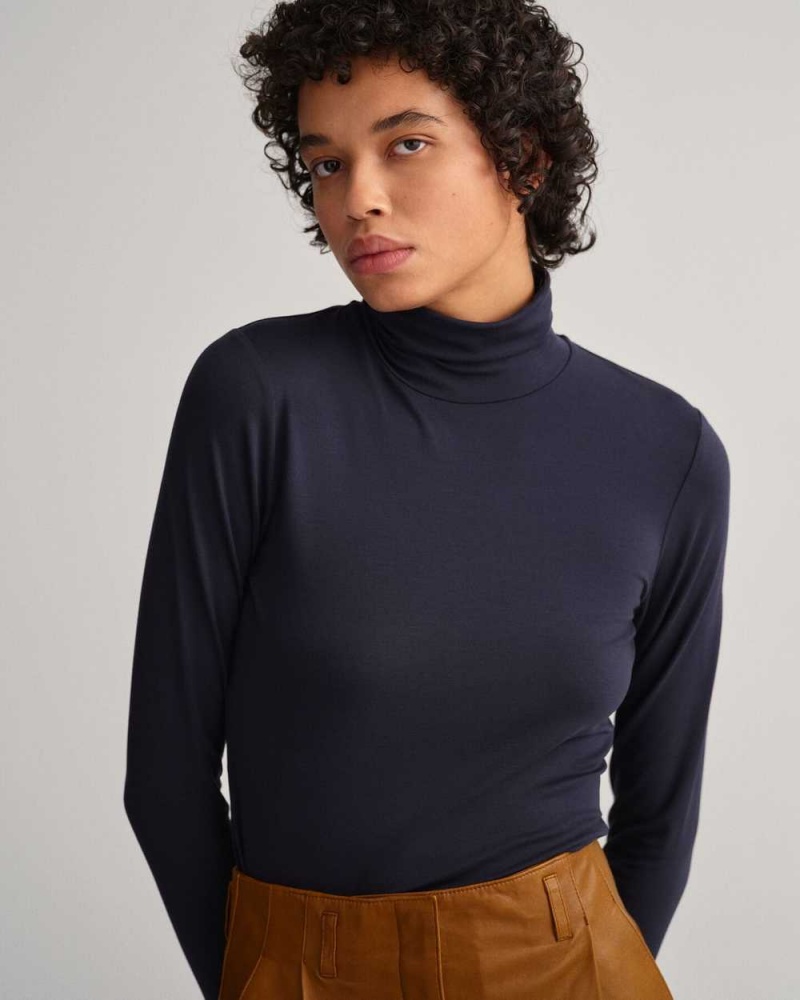 Gant Jersey Long Sleeve Turtleneck Women's Sweater Evening Blue | KWZYS-2741