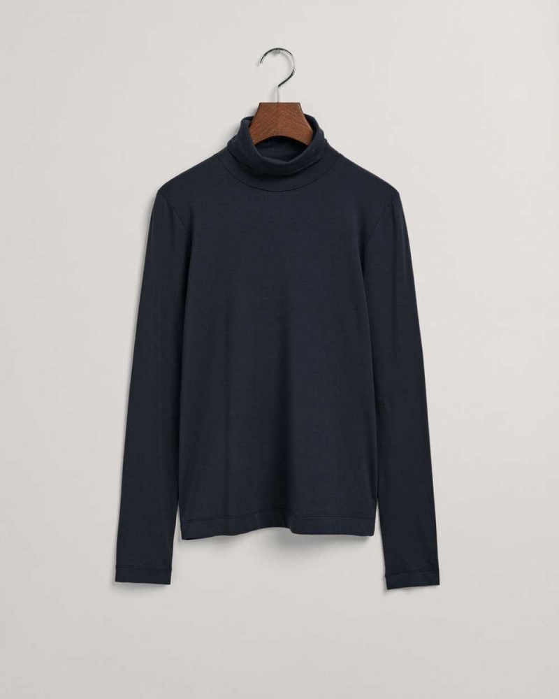 Gant Jersey Long Sleeve Turtleneck Women's Sweater Evening Blue | KWZYS-2741