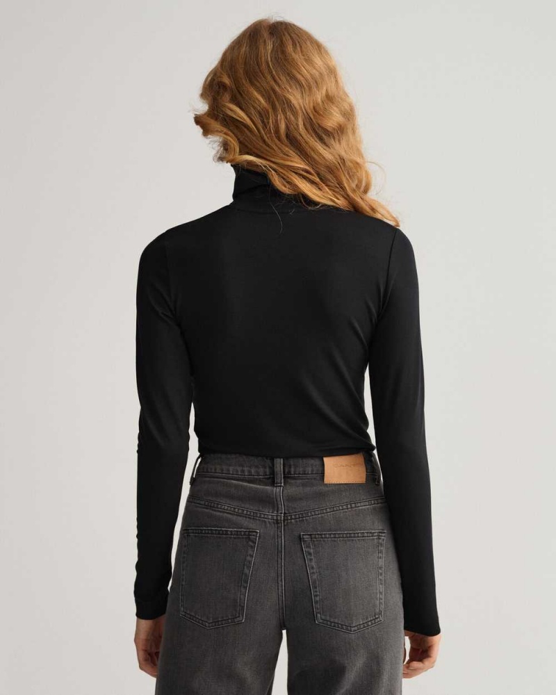 Gant Jersey Long Sleeve Turtleneck Women's Sweater Black | MACDZ-1439