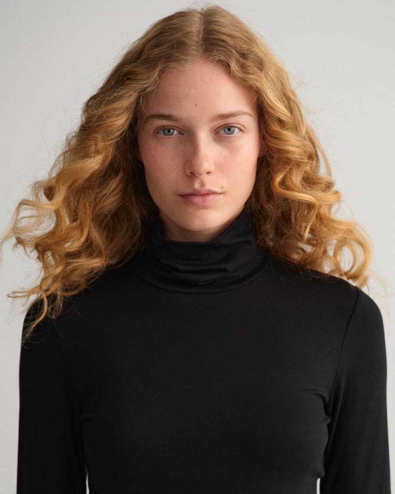 Gant Jersey Long Sleeve Turtleneck Women's Sweater Black | MACDZ-1439