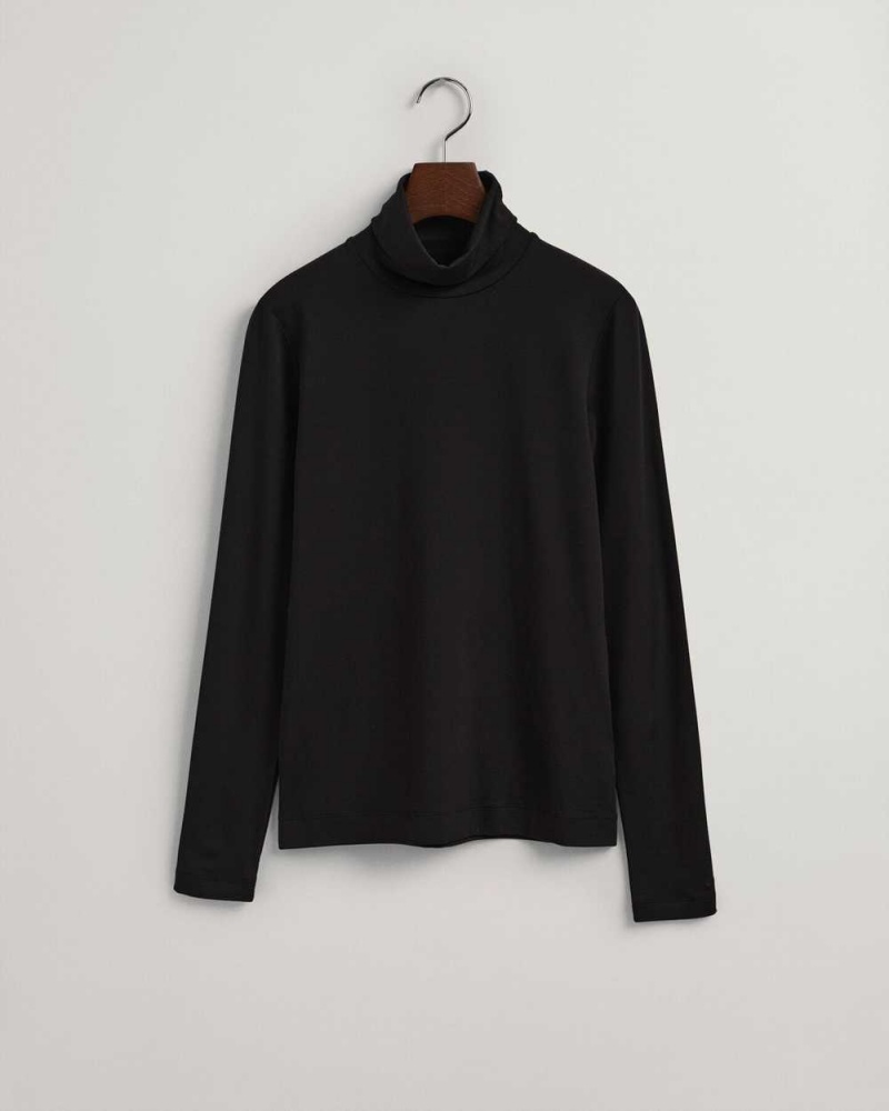 Gant Jersey Long Sleeve Turtleneck Women's Sweater Black | MACDZ-1439