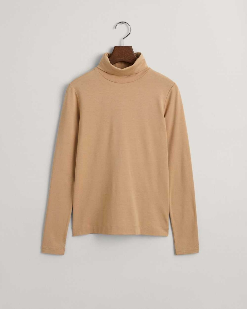 Gant Jersey Long Sleeve Turtleneck Women's Sweater Dark Khaki | CLXER-6501