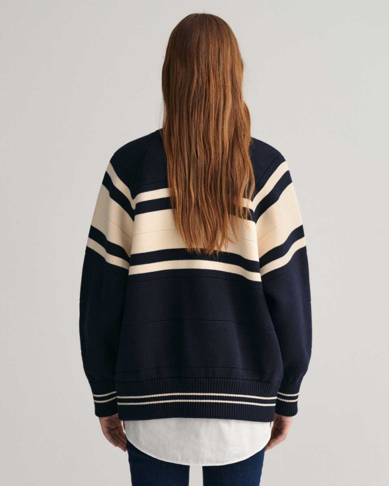 Gant Knitted GANT Varsity Women's Cardigan Evening Blue | BRKVP-4560