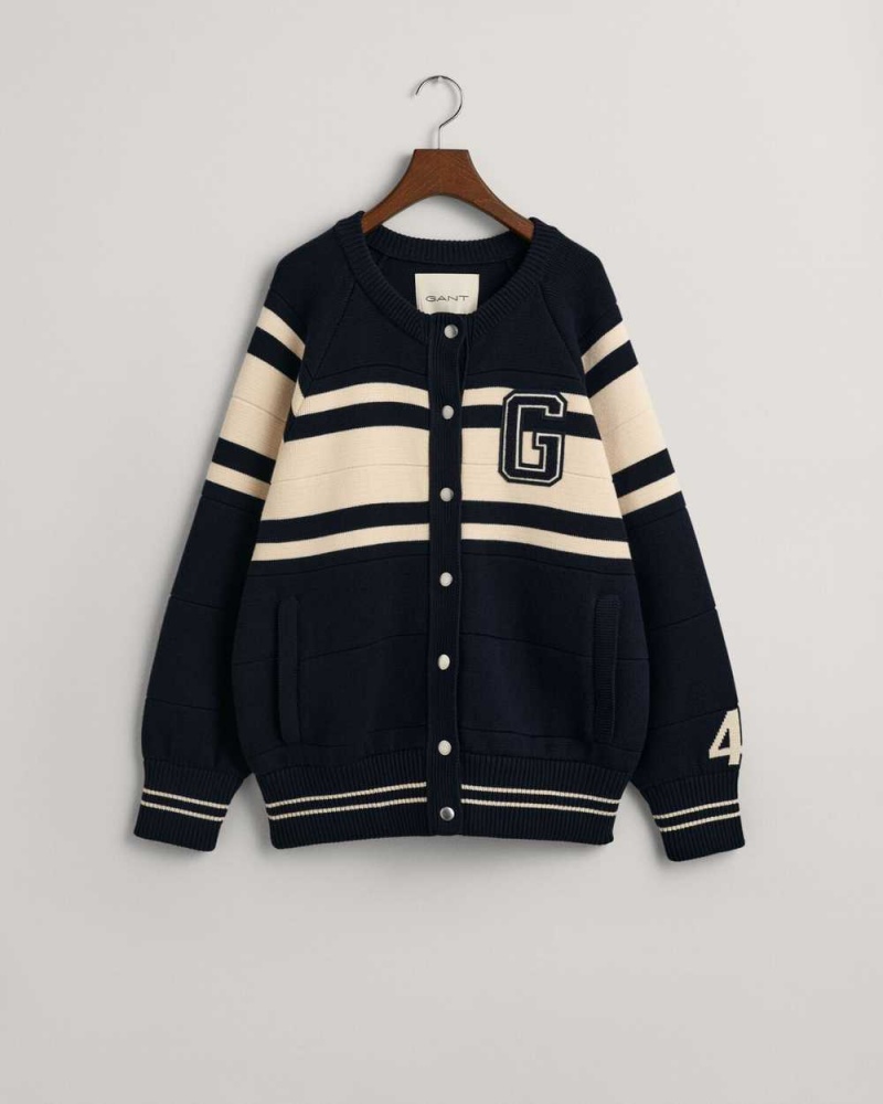 Gant Knitted GANT Varsity Women's Cardigan Evening Blue | BRKVP-4560