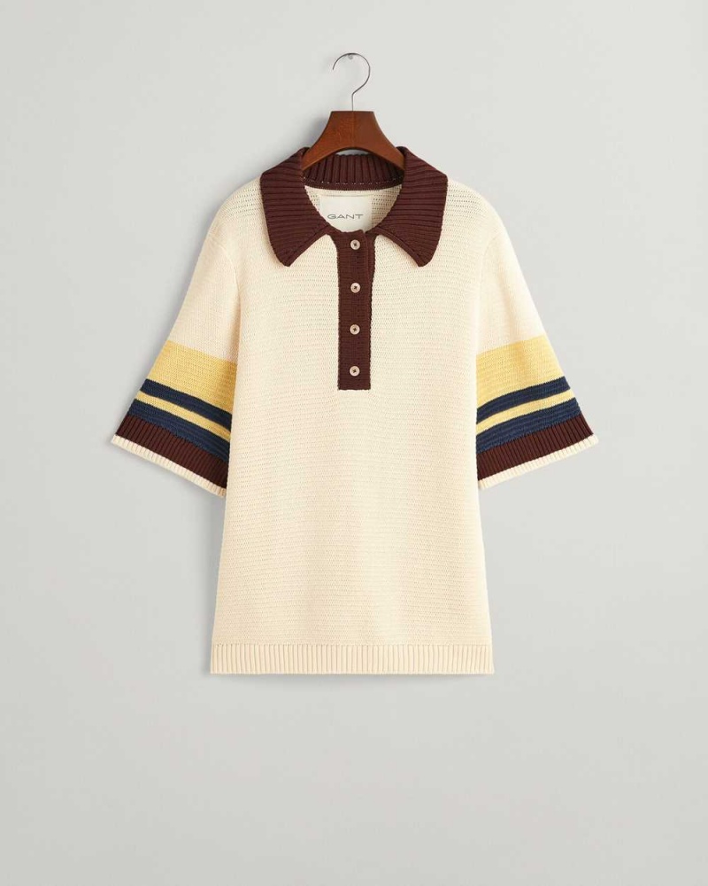 Gant Knitted Women's Polo Shirt Linen | BHRAS-8053