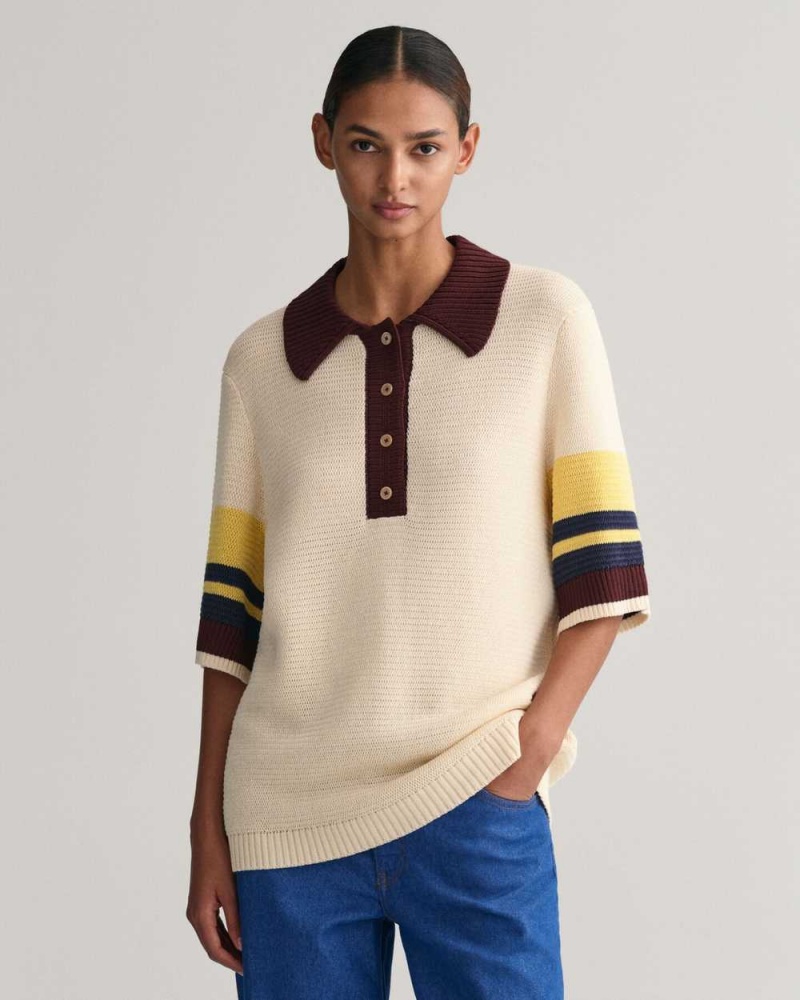 Gant Knitted Women\'s Polo Shirt Linen | BHRAS-8053