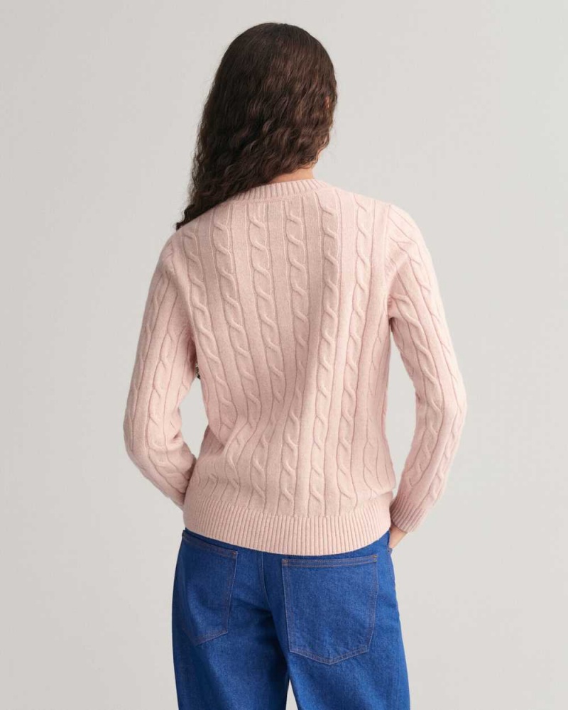 Gant Lambswool Cable Knit Crew Neck Women's Sweater Faded Pink | KBDYH-3890