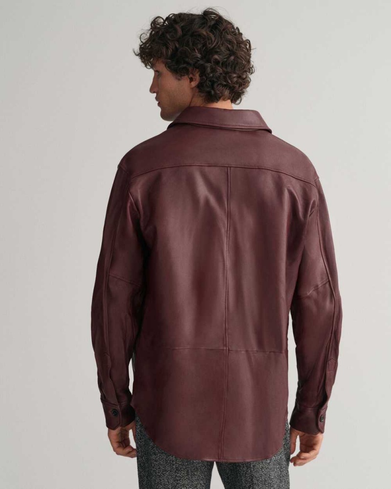 Gant Leather Men's Shirts Dark Red Brown | BZHRU-0271