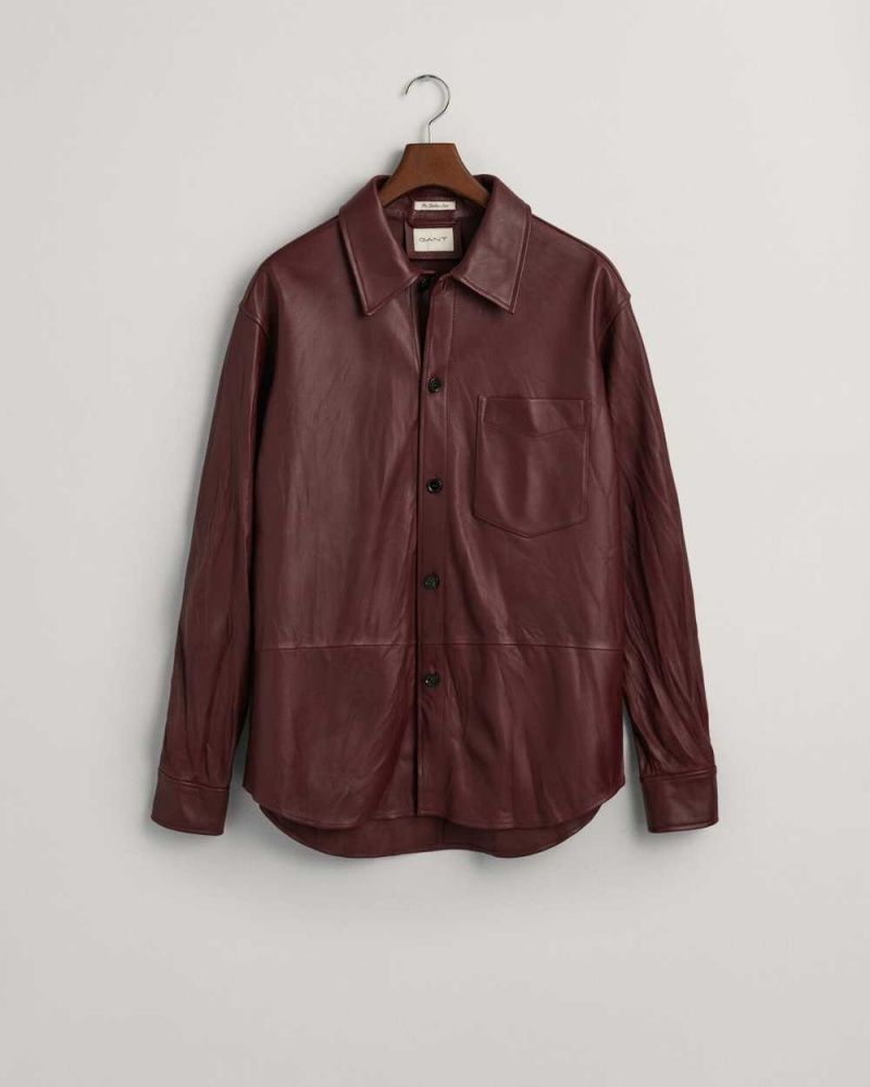 Gant Leather Men's Shirts Dark Red Brown | BZHRU-0271