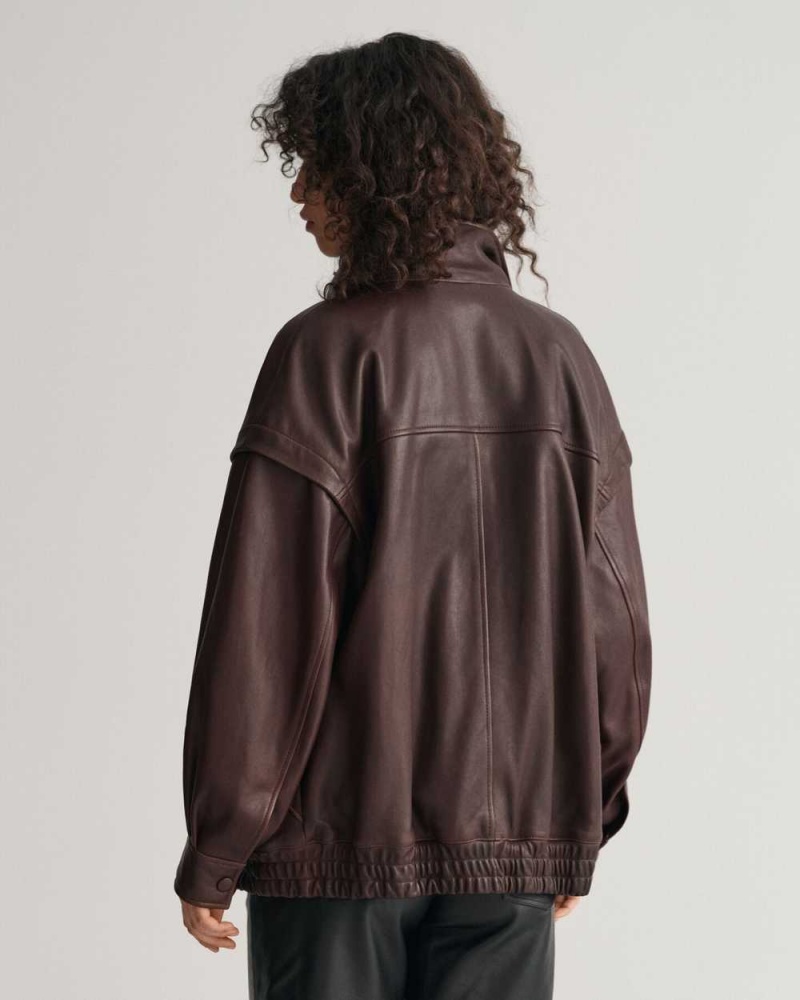 Gant Leather Women's Jackets Mahogany Brown | HYWCG-8315