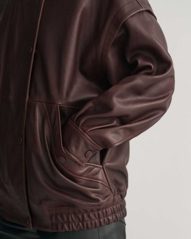 Gant Leather Women's Jackets Mahogany Brown | HYWCG-8315