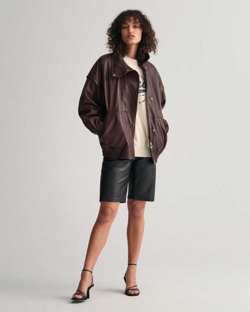 Gant Leather Women's Jackets Mahogany Brown | HYWCG-8315