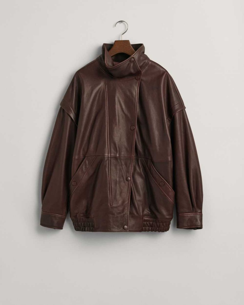 Gant Leather Women's Jackets Mahogany Brown | HYWCG-8315