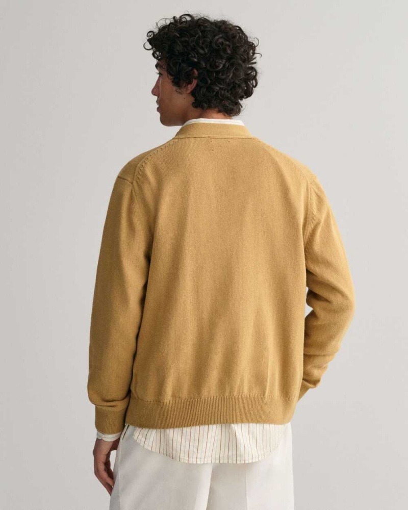 Gant Letterman Men's Cardigan Golden Khaki | UBCZW-0835