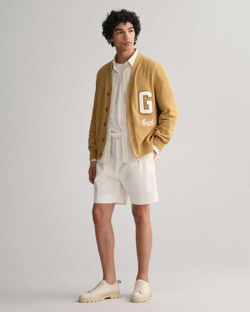 Gant Letterman Men's Cardigan Golden Khaki | UBCZW-0835