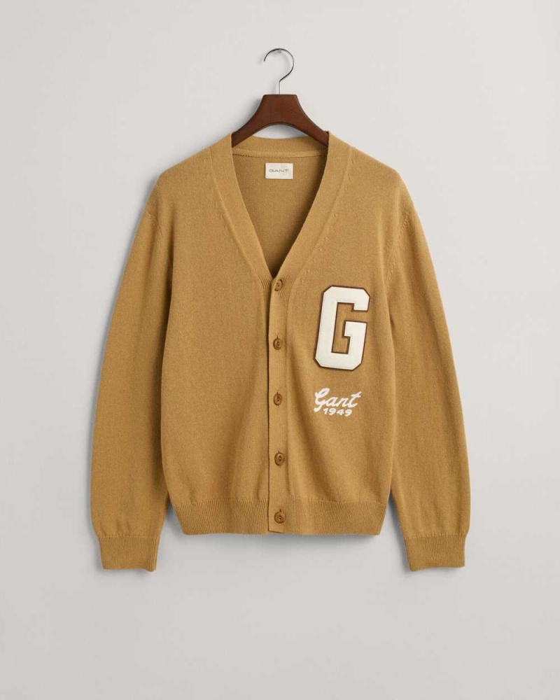 Gant Letterman Men's Cardigan Golden Khaki | UBCZW-0835