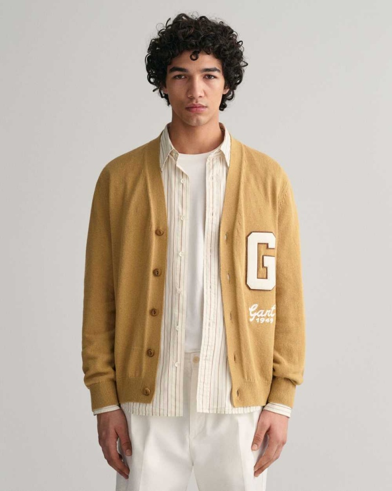 Gant Letterman Men\'s Cardigan Golden Khaki | UBCZW-0835