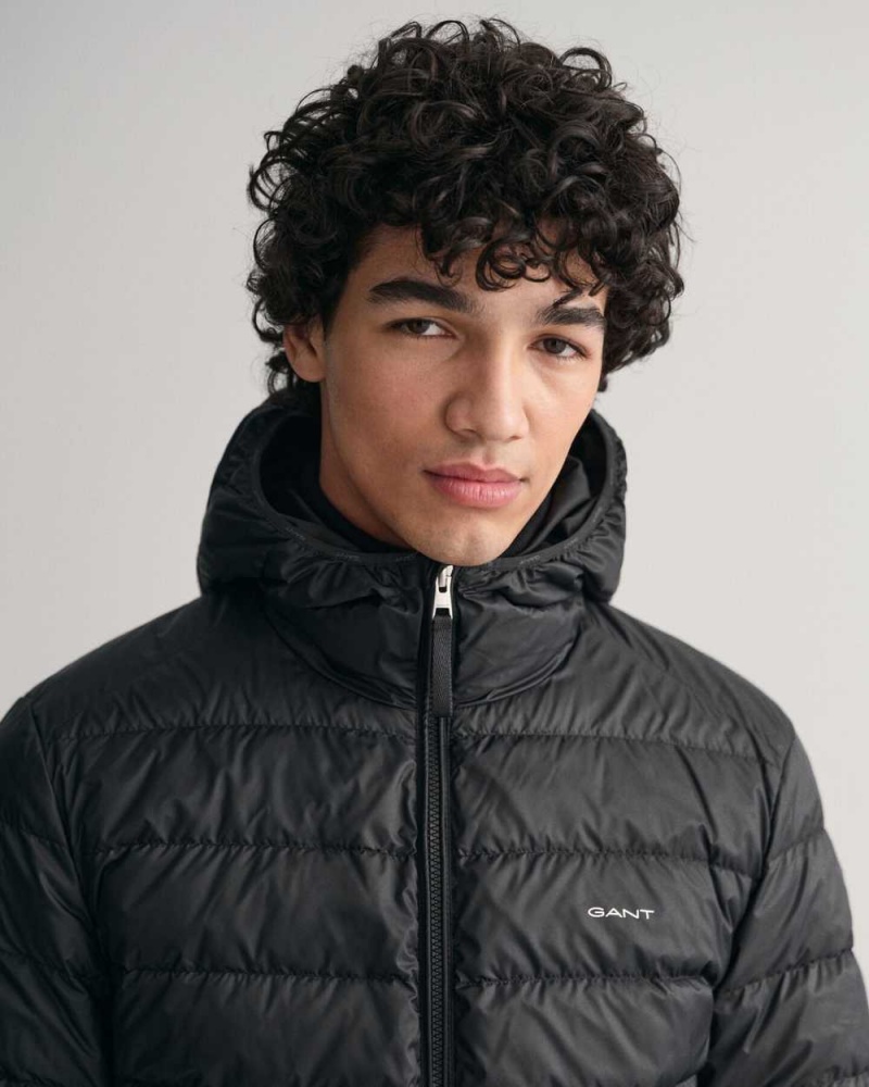 Gant Light Down Hood Men's Jackets Black | OKUYI-6384