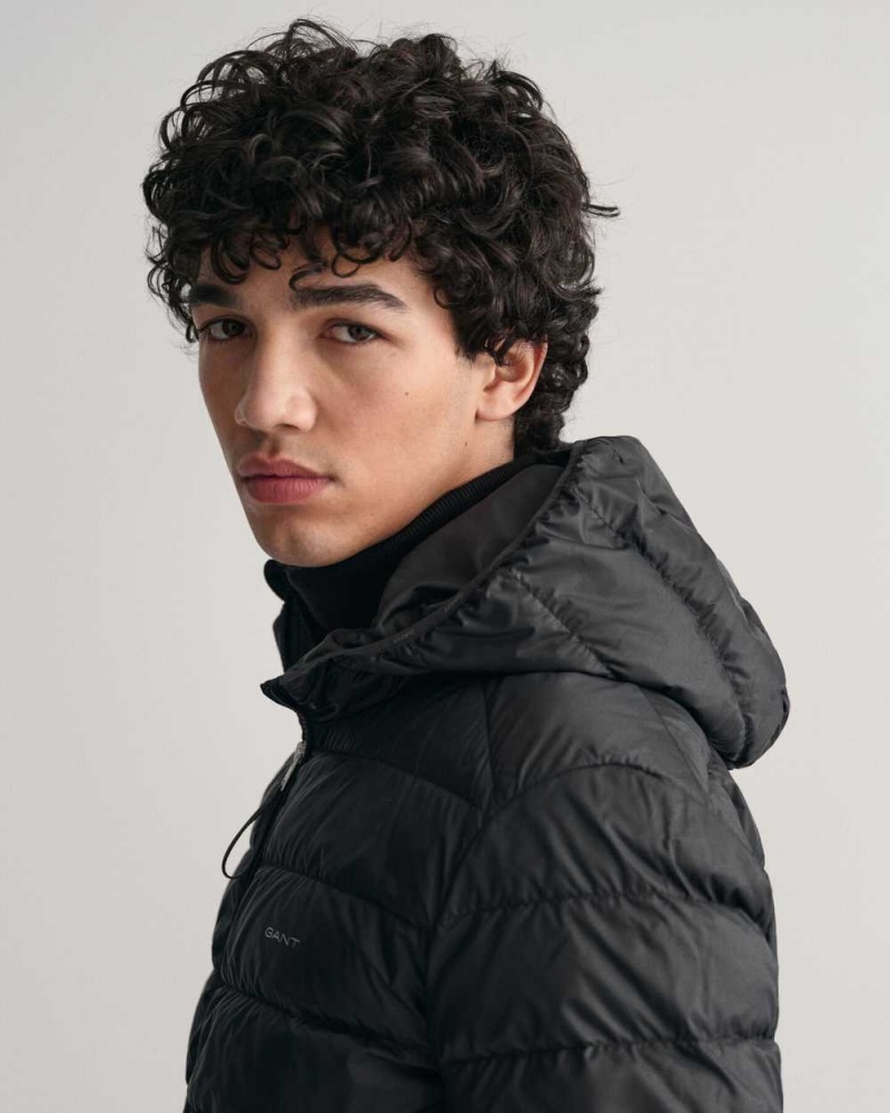 Gant Light Down Hood Men's Jackets Black | OKUYI-6384