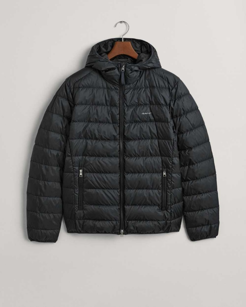 Gant Light Down Hood Men's Jackets Black | OKUYI-6384