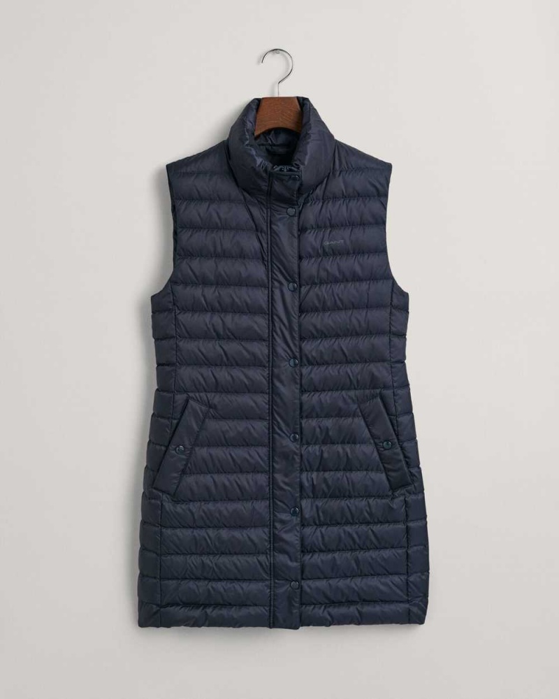 Gant Light Down Long Women's Vest Evening Blue | ZVANE-5908