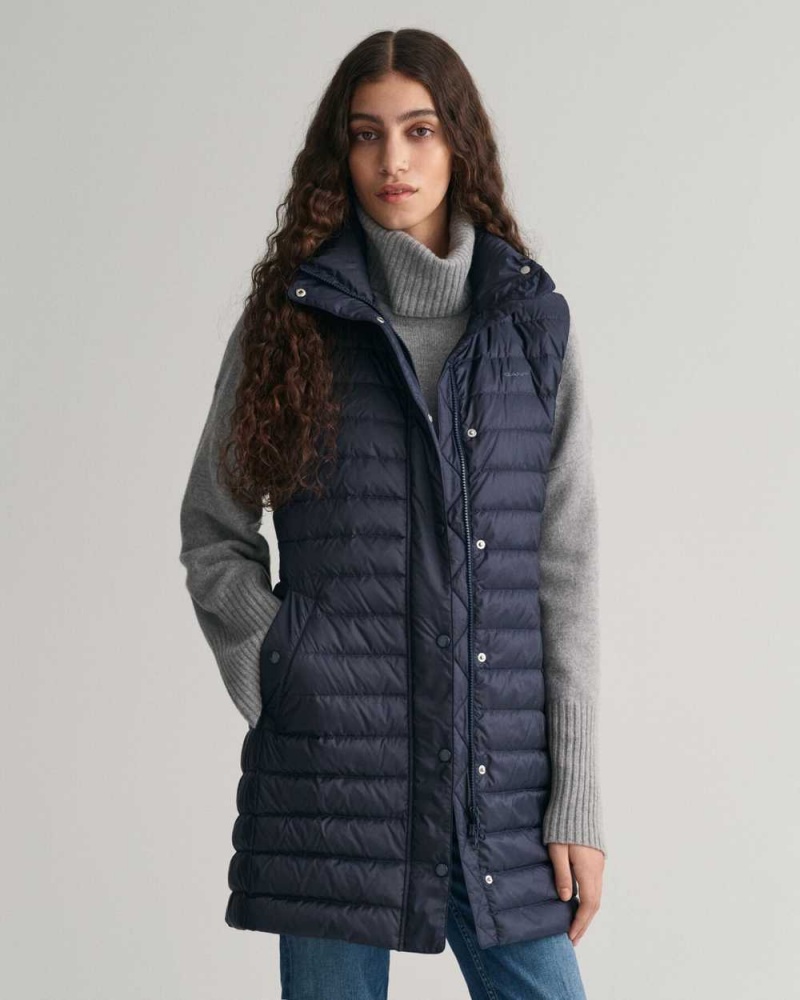 Gant Light Down Long Women\'s Vest Evening Blue | ZVANE-5908