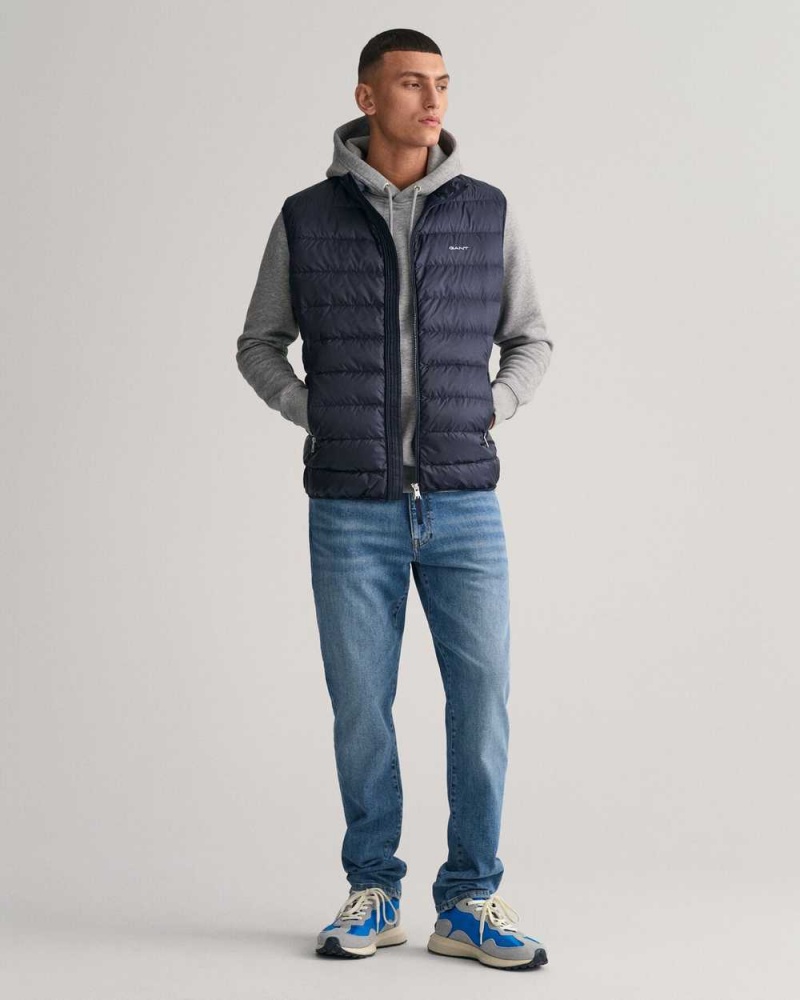 Gant Light Down Men's Vest Evening Blue | GAVSL-6849