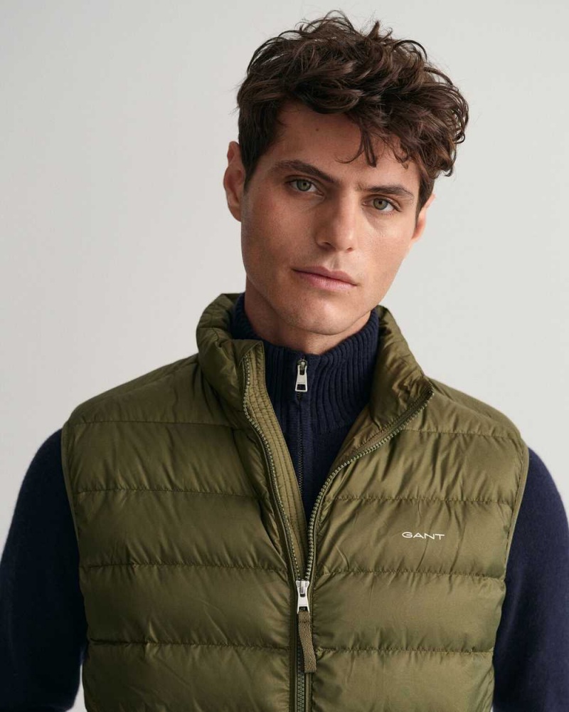 Gant Light Down Men's Vest Juniper Green | OVCWH-1394