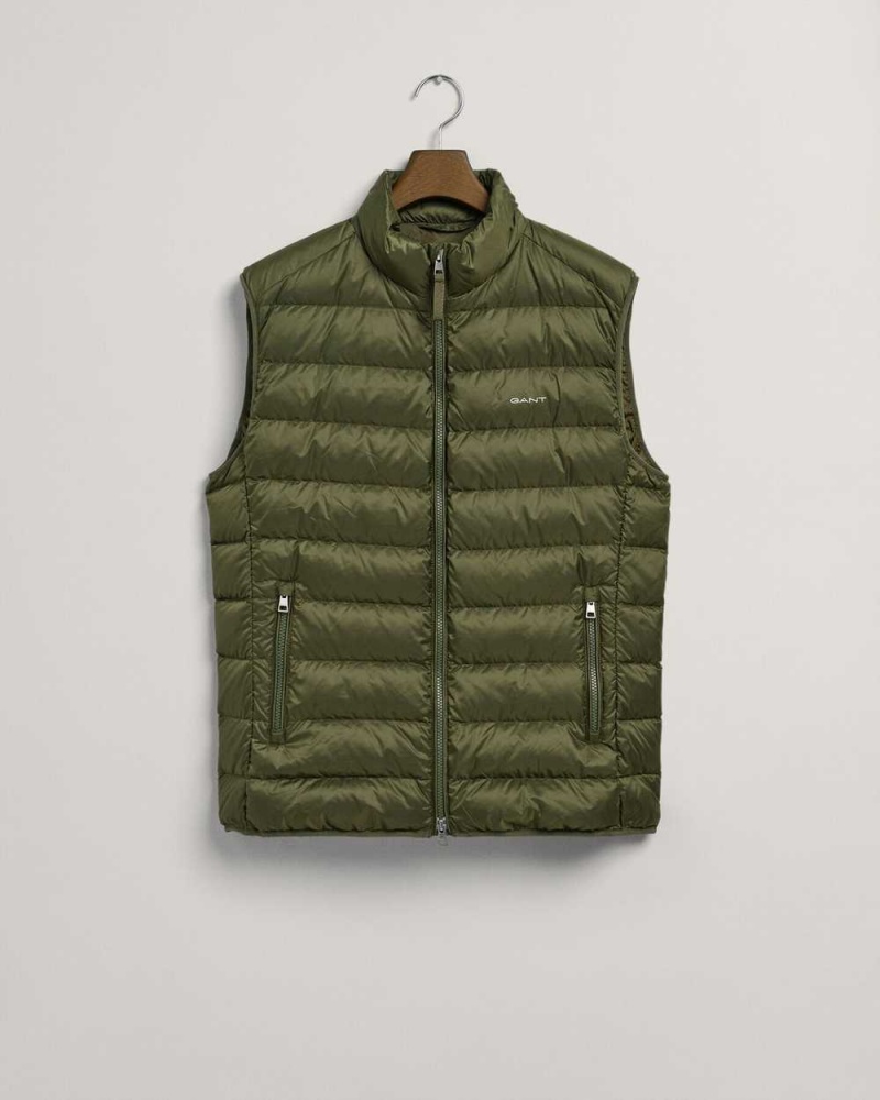 Gant Light Down Men's Vest Juniper Green | OVCWH-1394