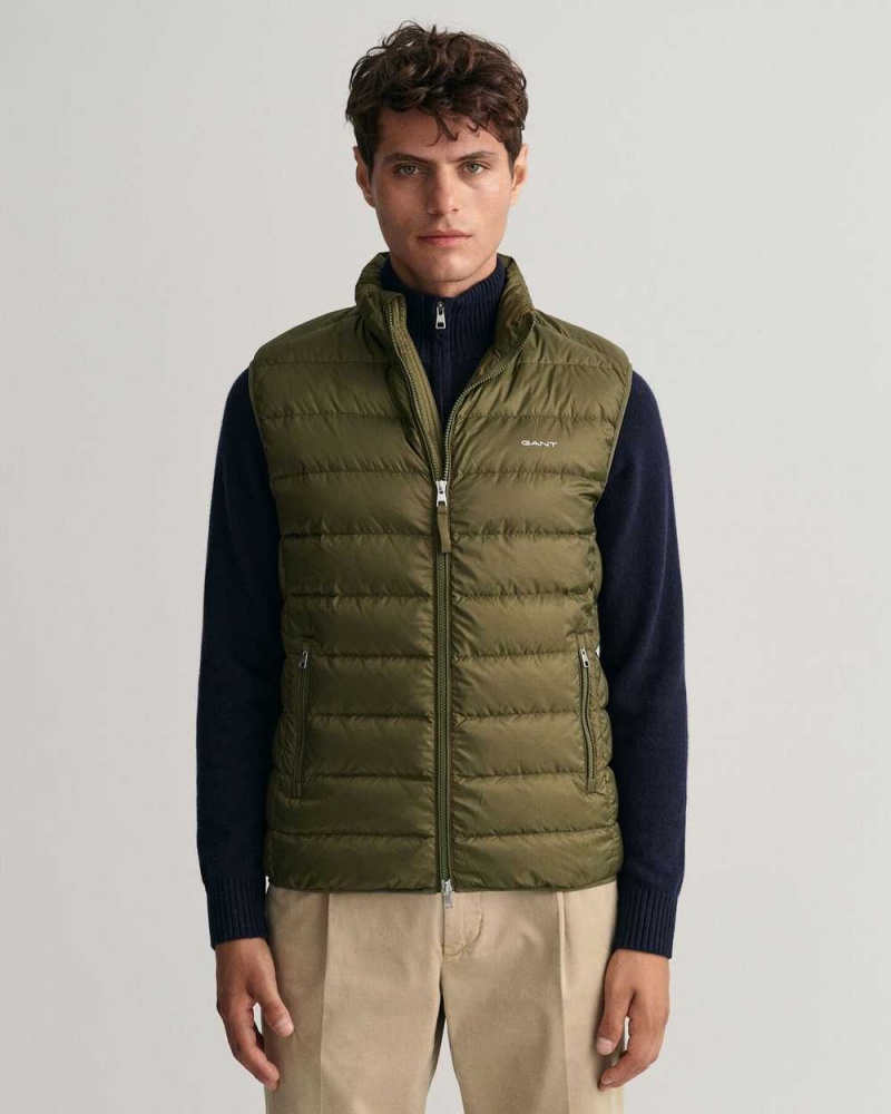 Gant Light Down Men\'s Vest Juniper Green | OVCWH-1394