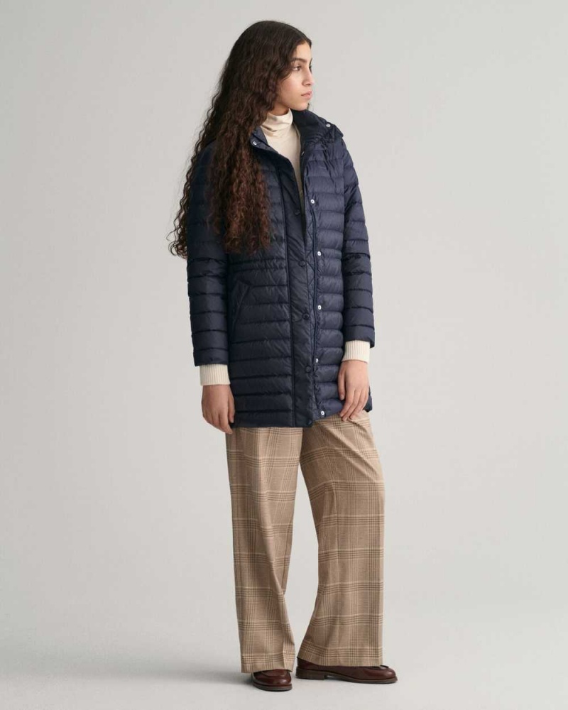 Gant Light Down Women's Coats Evening Blue | NBIXZ-2978