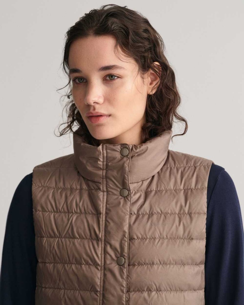 Gant Light Down Women's Vest Desert Brown | FJWXY-3085