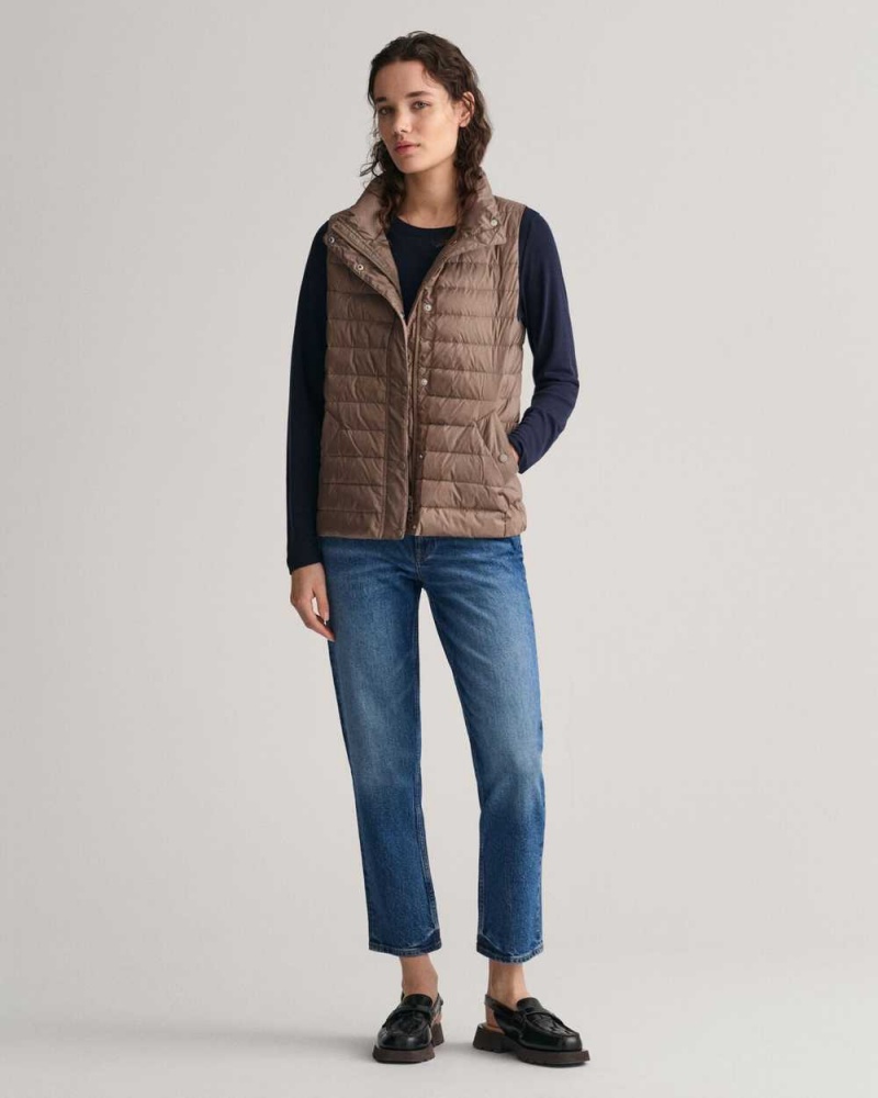 Gant Light Down Women's Vest Desert Brown | FJWXY-3085