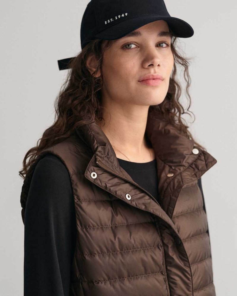 Gant Light Down Women's Vest Rich Brown | ODSPL-7094