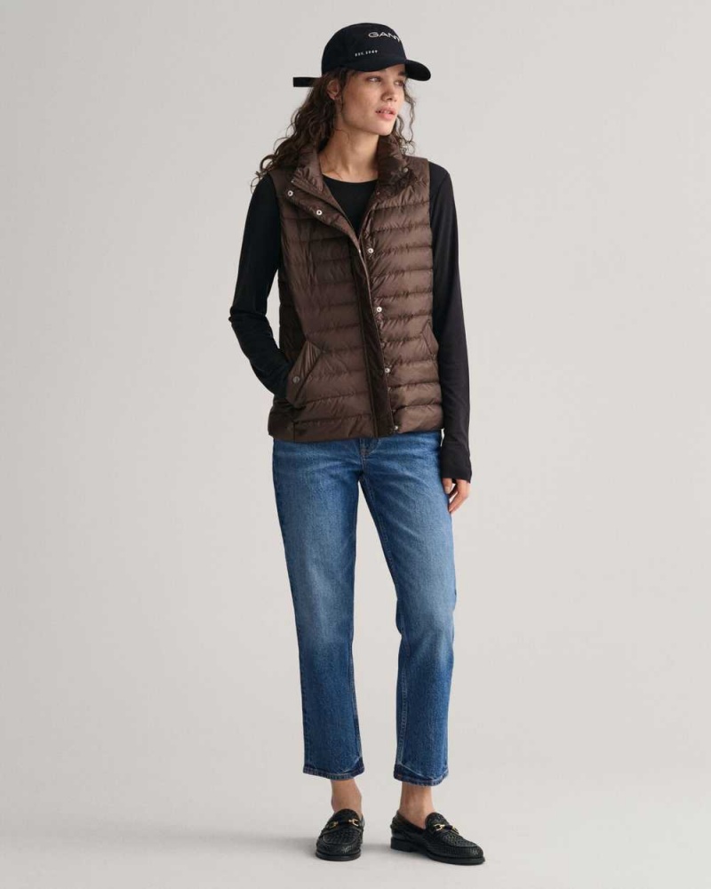 Gant Light Down Women's Vest Rich Brown | ODSPL-7094