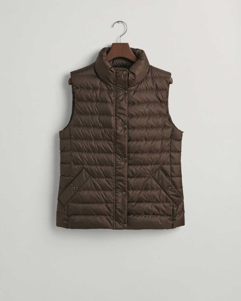 Gant Light Down Women's Vest Rich Brown | ODSPL-7094